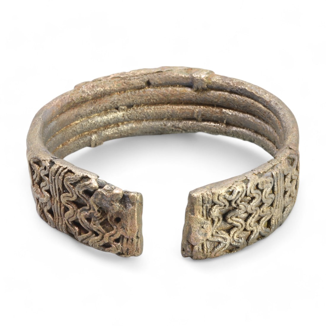 VIKING ERA: Bronze "Interwoven Knotwork" Bangle, Circa 9th-11th Century CE (107g, 6.5x2 cm) (1 of 2)