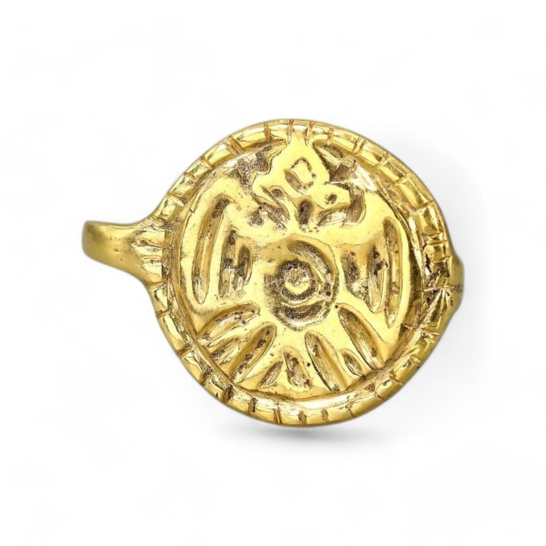 LATE MEDIEVAL: Gold-Gilt Strap End with Double-Headed Eagle Motif,14th-16th Century CE (2.2g,2cm) (1 of 2)