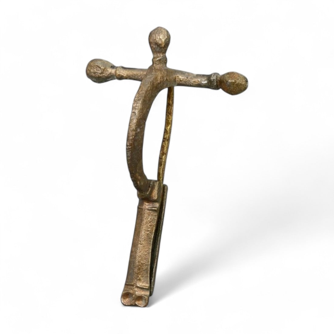 ROMAN EMPIRE: Bronze Cross-Bow Fibula with Gold Gilt, c. 1-200 CE  (21g, 7.5x3.5cm) (1 of 2)