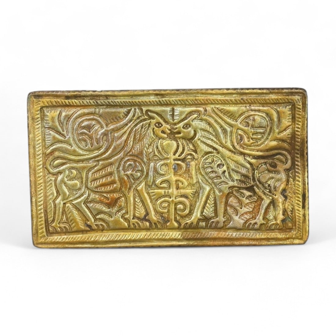 SINO-MONGOLIAN PLAQUE: Gilt Bronze Rectangular Plaque, Late Medieval to Early Modern Period (1 of 2)