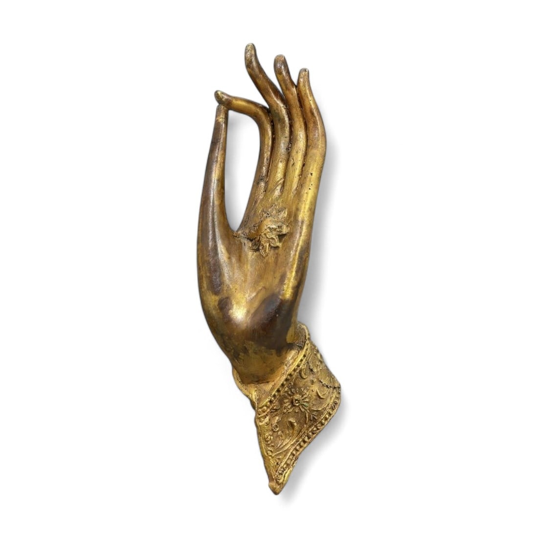 Antique: Gold-Gilt Bronze Buddha Hand with Floral Detail (313g, 4.5x18cm) (1 of 3)
