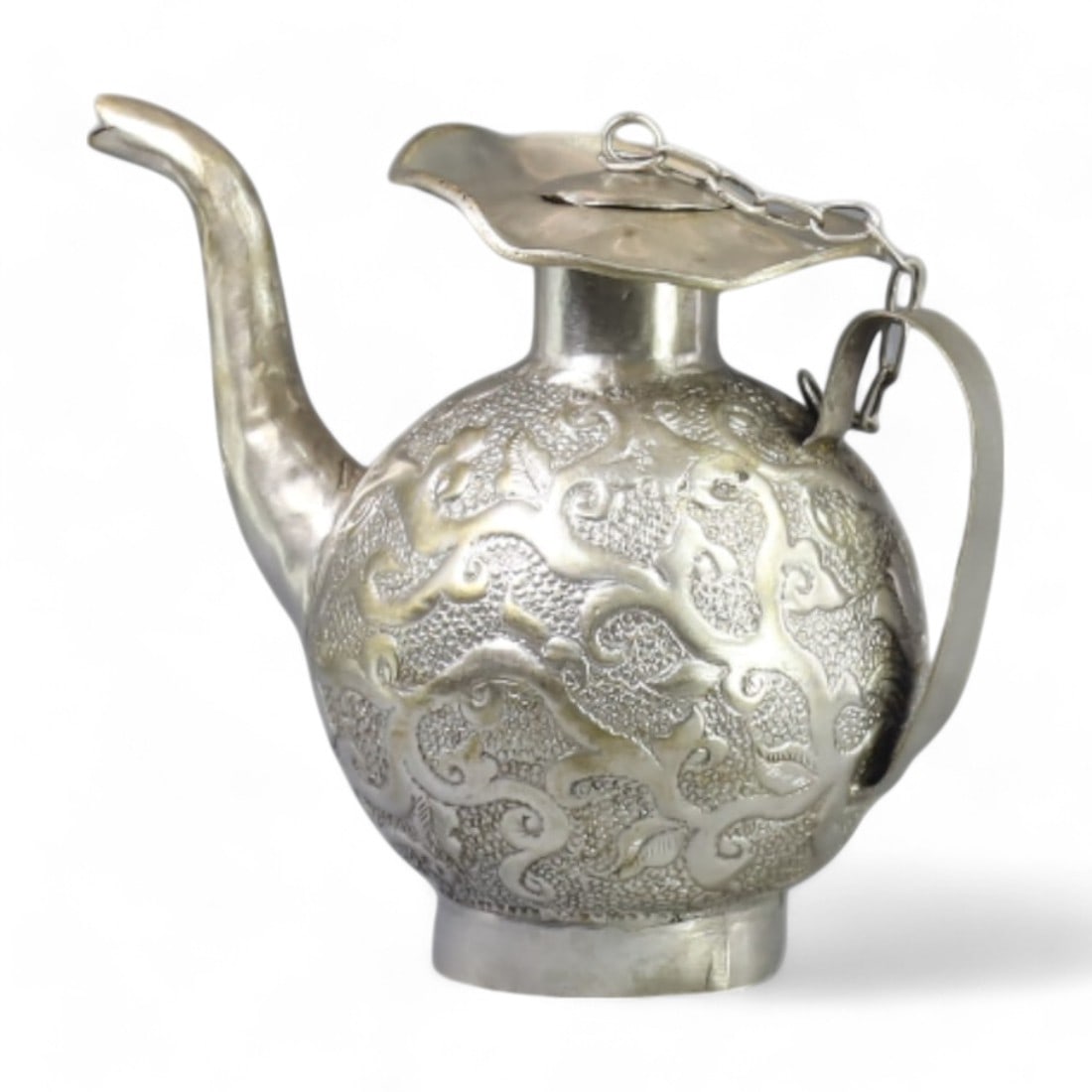 ANTIQUE ORIENTAL CHINESE: Silver Rosewater Ewer with Engraved Motifs, 19th Century (112g, 10x9cm) (1 of 5)