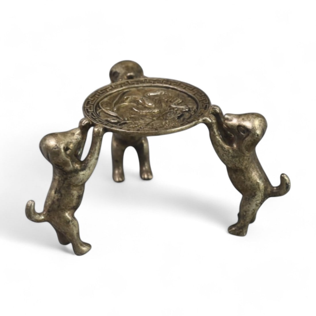 ANTIQUE CHINESE: Silver Tripod Dish with Dog Figures, Early 20th Century (91g, 6.5x4cm) (1 of 4)