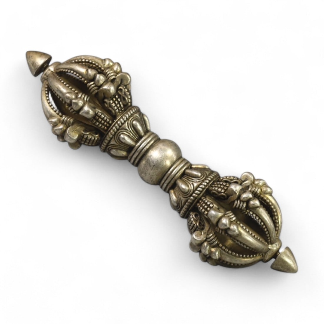 ANTIQUE TIBETAN: Silver Double Dorje Vajra Ritual Object, Early 20th Century (289g, 15cm) (1 of 2)