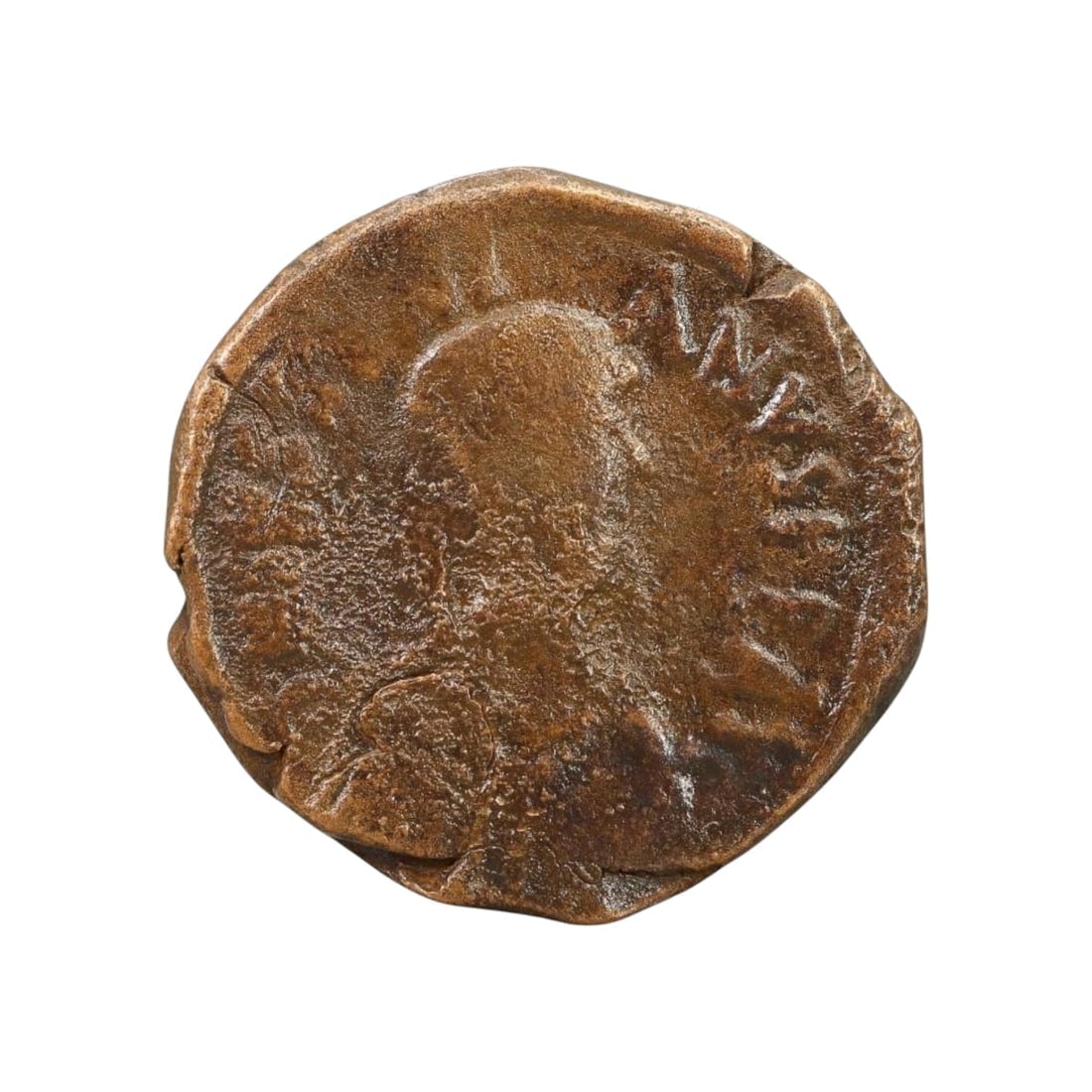 BYZANTINE EMPIRE: Copper 40 Nummi Coin of Justinian I, Constantinople, 527-538 AD (17g, 30mm): This copper 40 Nummi, or follis, was issued during the reign of Justinian I, one of the most influential emperors of the Byzantine Empire. The obverse features a diademed, draped, and cuirassed bust o