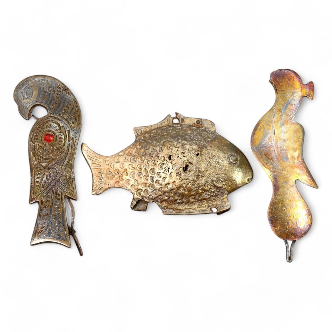 MEDIEVAL ERA: Lot of 3 Bronze Artifacts - 2 Brooches and 1 Fish Applique (39g, 6-6.5cm) (1 of 2)