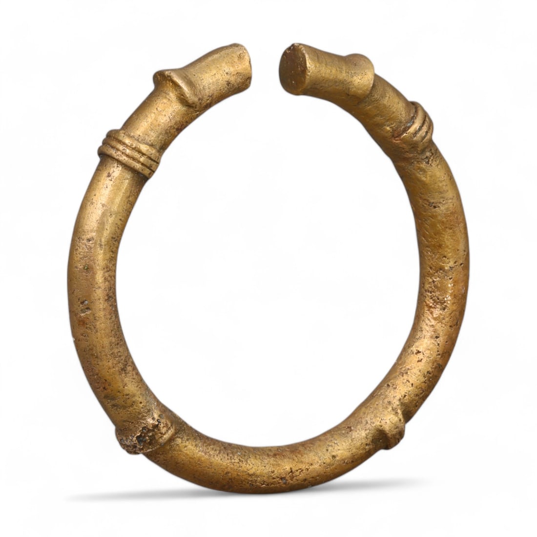 AFRICAN TRIBAL: Gold-Gilt Bronze "Segmented Form" Bangle, Antique (91g, 7cm Diameter) (1 of 3)