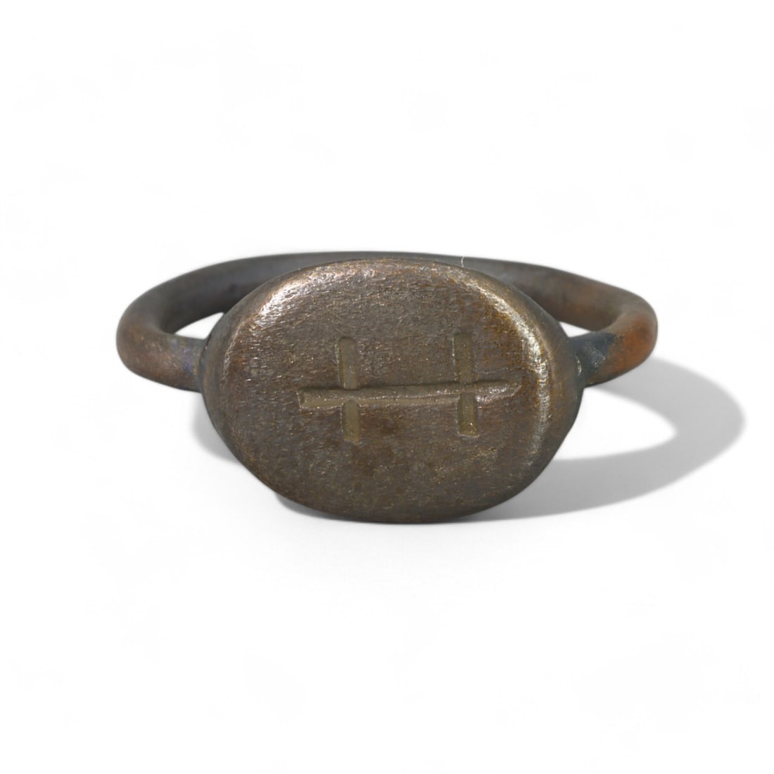 CRUSADER ERA: Bronze "Double-Barred Cross Seal" Signet Ring, 12th-14th Century CE (Size 8 US, 6g) (1 of 2)