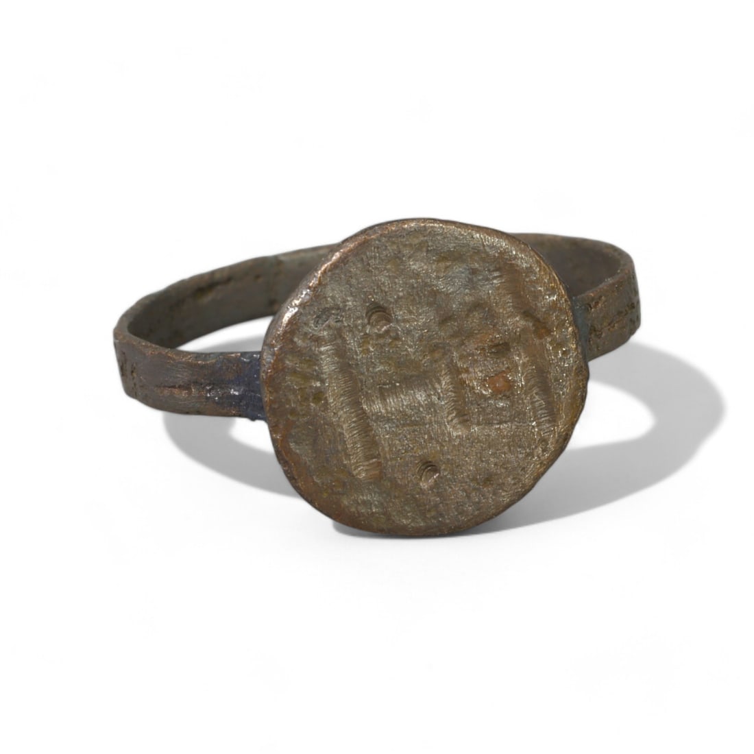CRUSADER ERA: Bronze "Fortress Seal" Signet Ring, 12th-14th Century CE (Size 9.5 US, 3g) (1 of 2)