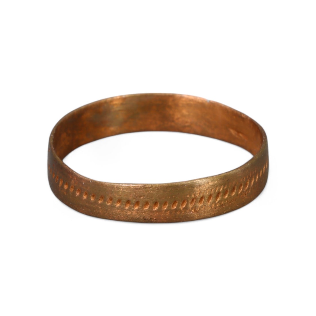 VIKING ERA: Bronze "Delicate Dotted Band" Ring, 9th-11th Century CE (Size 3.5 US, 0.4g): This exquisite Viking-era bronze ring features a thin band intricately decorated with a dotted pattern running its circumference, showcasing the skillful artistry of Nordic jewelers. The delicate desi