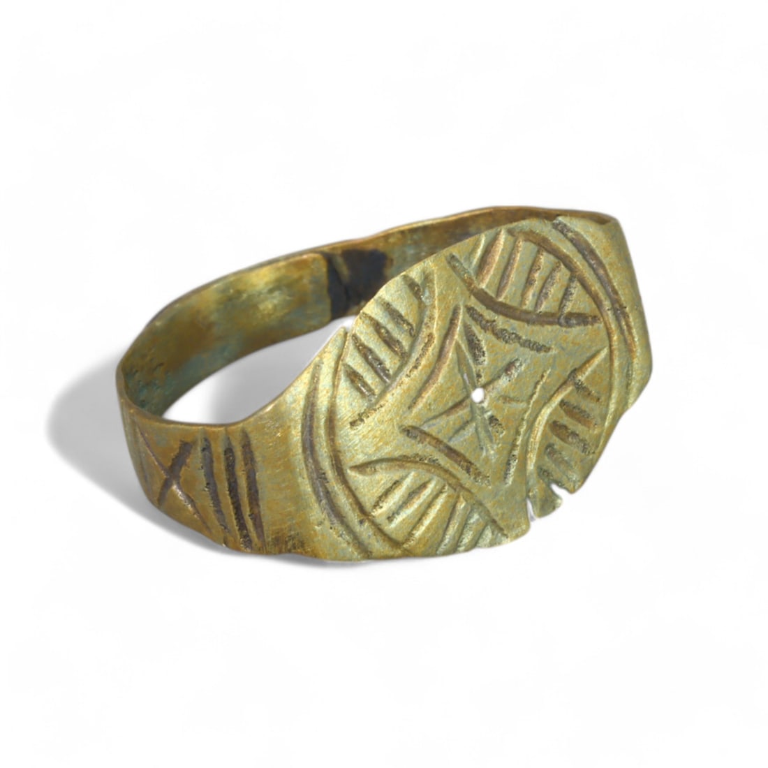 CRUSADER ERA: Bronze "Geometric Starburst" Ring, 12th-14th Century CE (Size 6 US, 1g) (1 of 2)