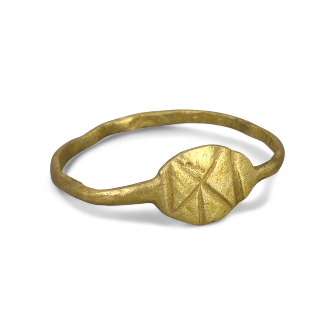BYZANTINE ERA: Gold Gilt "Geometric Star Motif" Ring, 6th-8th Century CE (Size 6 US, 0.7g) (1 of 2)