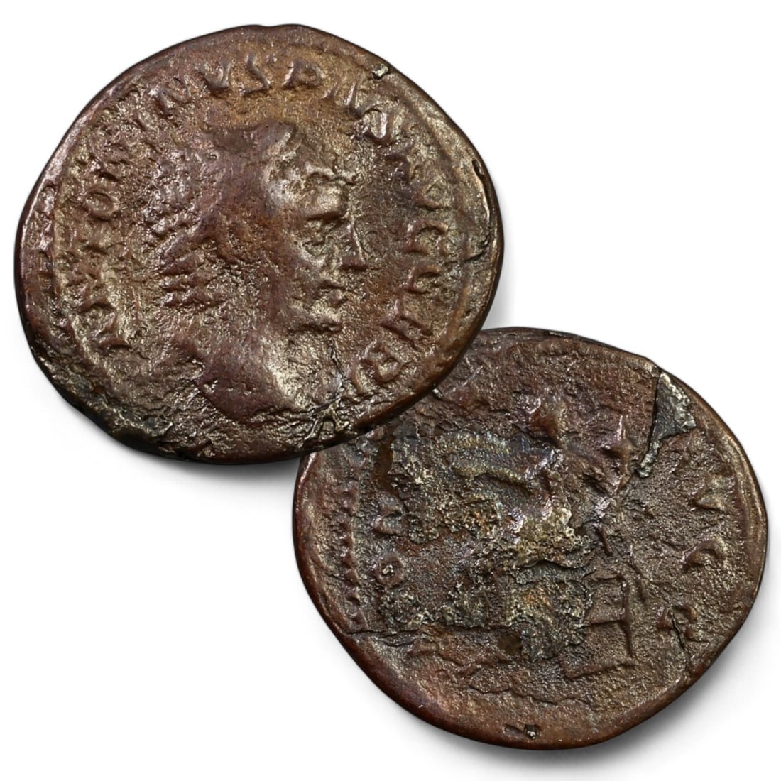 ROMAN EMPIRE: AE Denarius Coin of Antoninus Pius, 138-161 CE (2.6g, 18mm) (1 of 3)