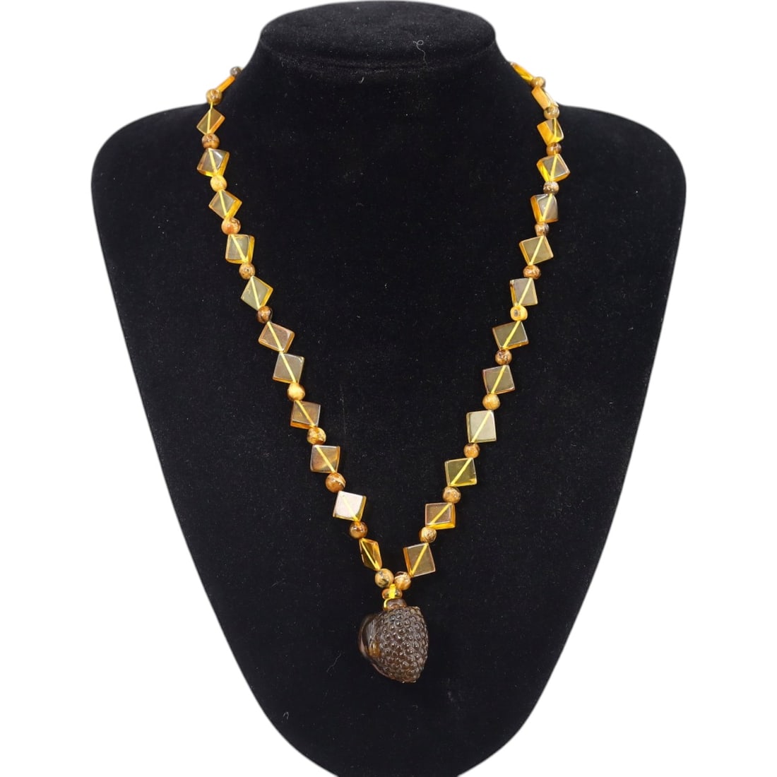 BALTIC: Amber Pendant Necklace with Geometric Beads, 19th-20th Century CE (19g, 60cm) (1 of 1)