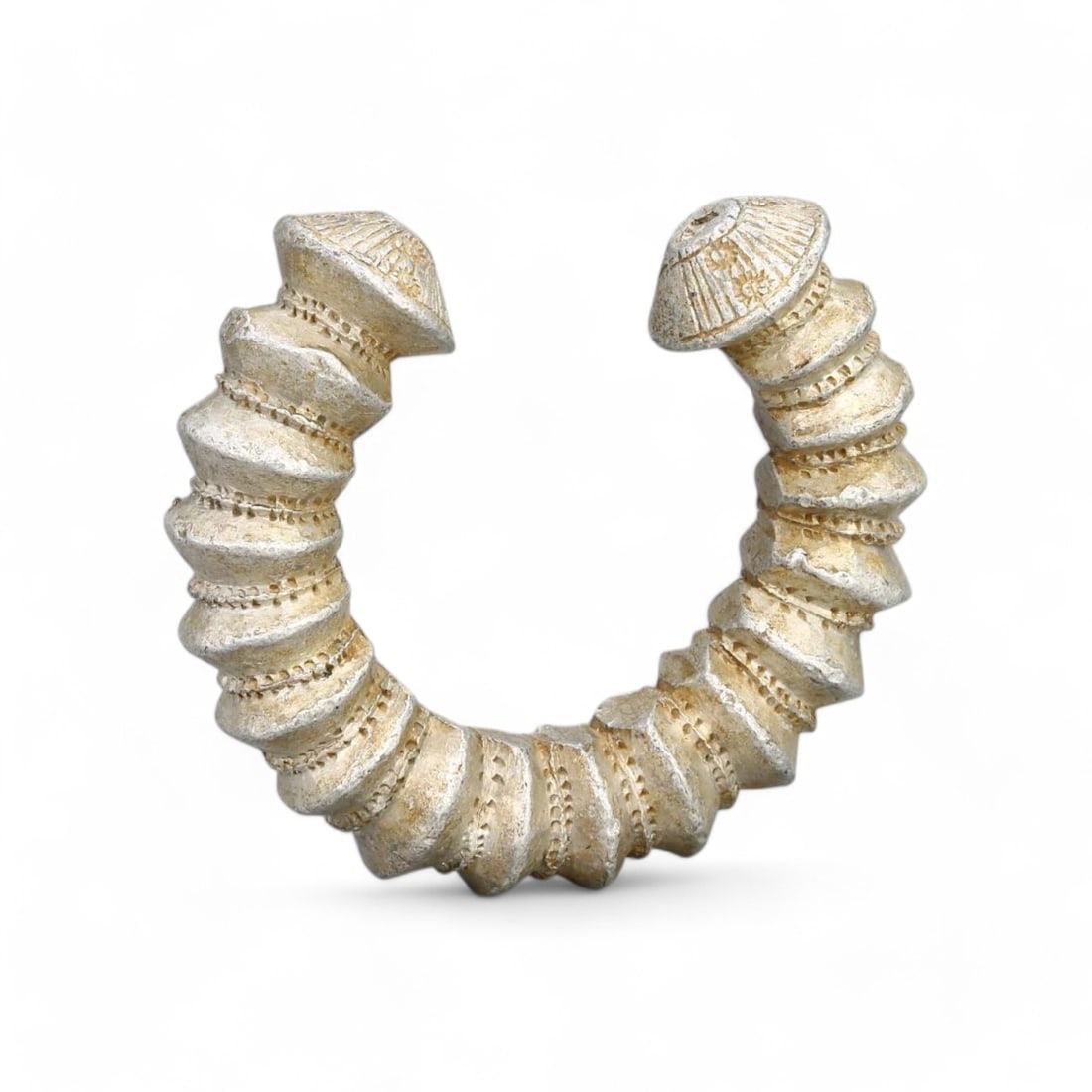 AFRICAN: Silvered Tribal Torque Bracelet, 19th-20th Century (87g, 2x5cm) (1 of 2)