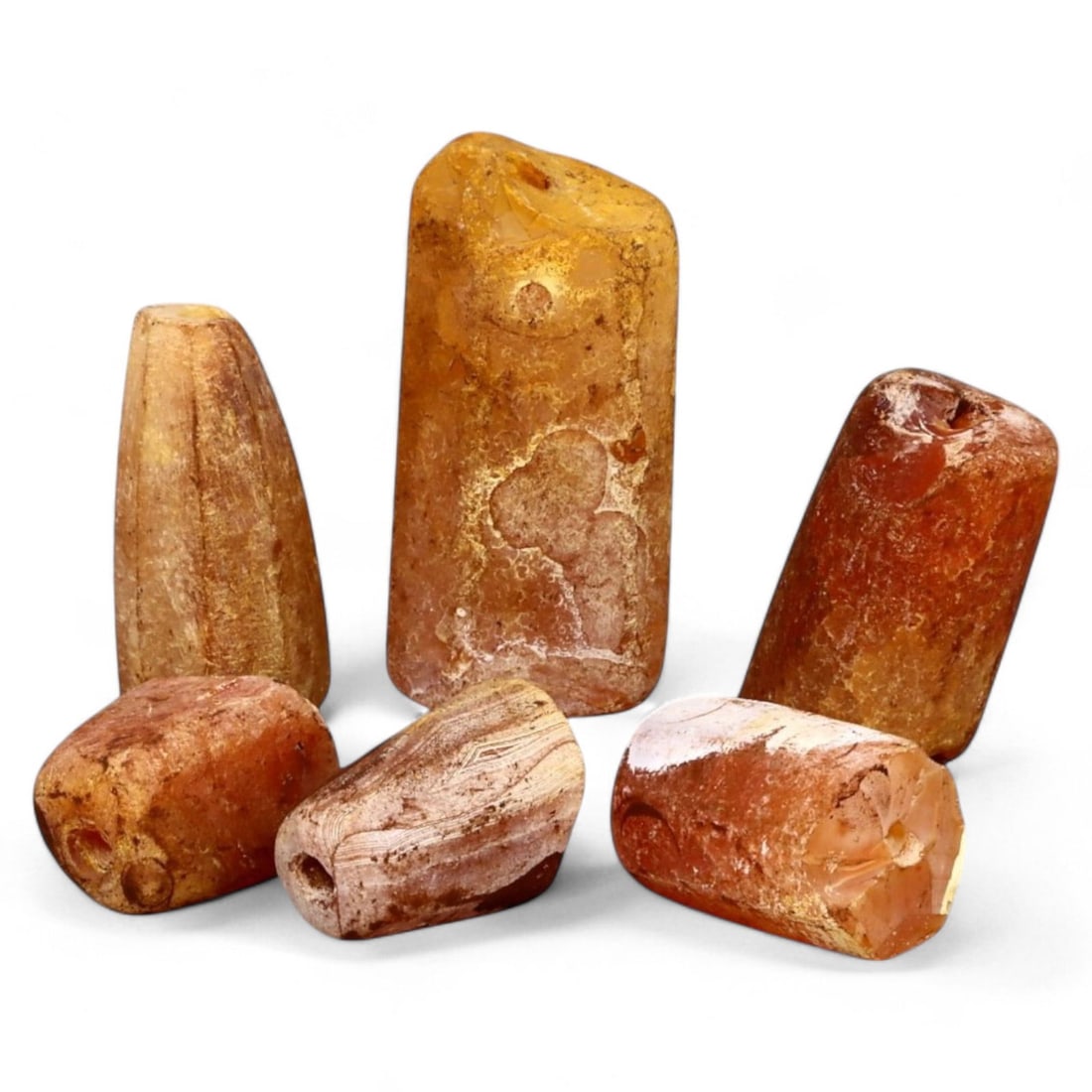 ANCIENT CENTRAL ASIAN CARNELIAN BEADS: Set of 6, Circa 1st Millennium BCE (1.3 - 3.1cm, 33g Total) (1 of 1)