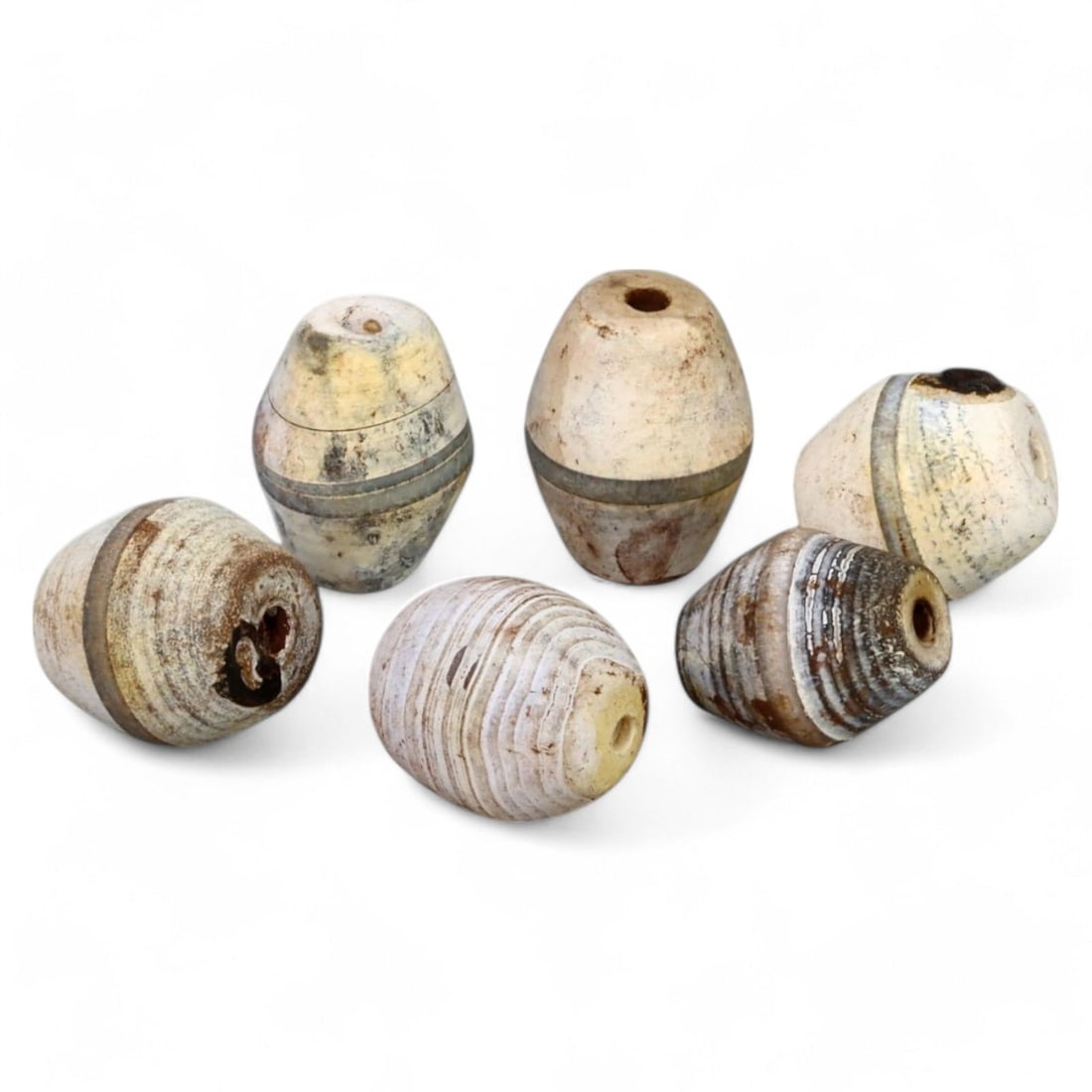 LATE MEDIEVAL BANDED STONE BEADS: Set of 6, Circa 13th-15th Century CE (1.4cm Each, 20g) (1 of 1)