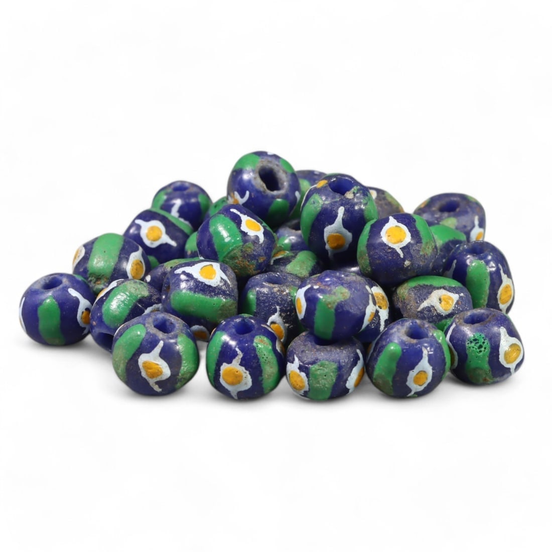 AFRICAN TRADE BEADS: Millefiori Chevron Glass Beads, Circa 19th-20th Century (Lot of 44g, 11mm Each) (1 of 1)