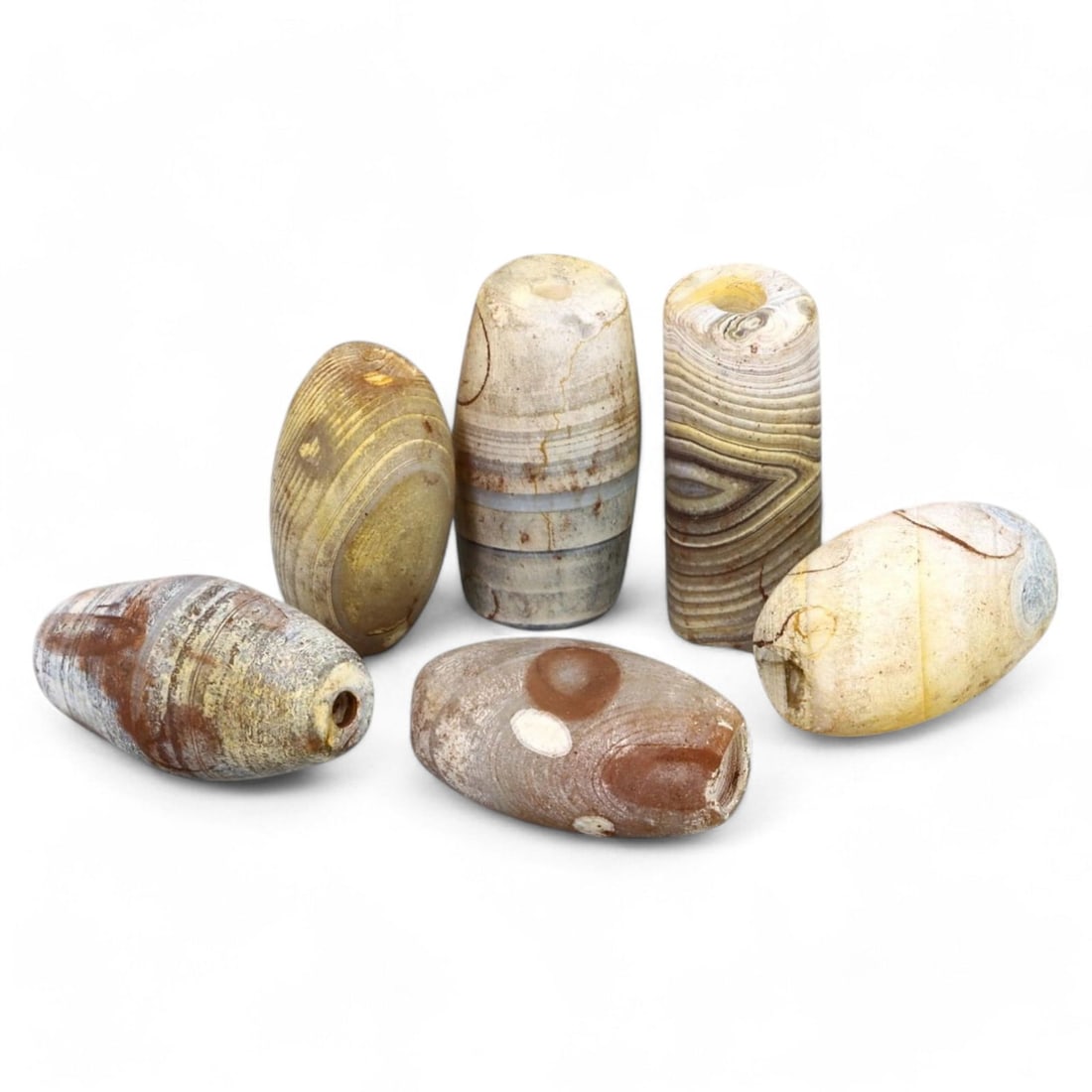 ANCIENT PERSIAN BANDED AGATE BEADS: Set of 6, Circa 1st Millennium BCE (2.1 - 2.3cm, 30g) (1 of 1)