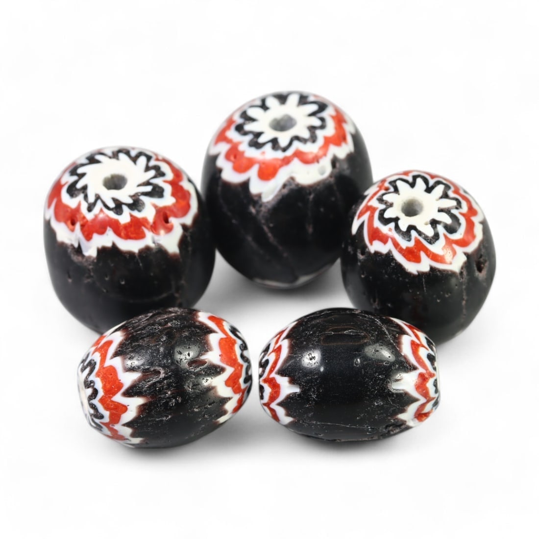 CHEVRON GLASS BEADS: Venetian, Early 20th Century (82g, 26x23mm, 5 Pieces) (1 of 1)