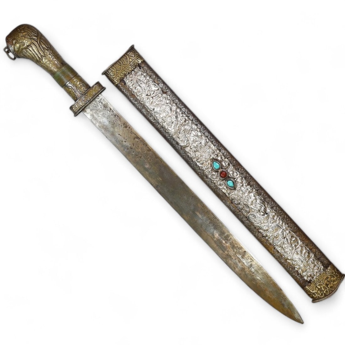 Indo-Tibetan Ceremonial Sword with Dragon Motif and Silver Inlay, 18th-19th Century CE (822g, 60cm) (1 of 8)