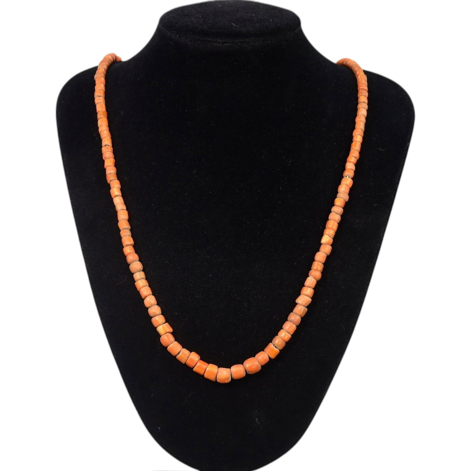 ANCIENT MEDITERRANEAN: Carnelian Bead Necklace, c. 2nd Millennium BCE (34g, 60cm): This stunning necklace consists of meticulously hand-carved carnelian beads, characteristic of ancient Mediterranean craftsmanship. Spanning a total length of 60 cm and weighing 34 grams, the beads di