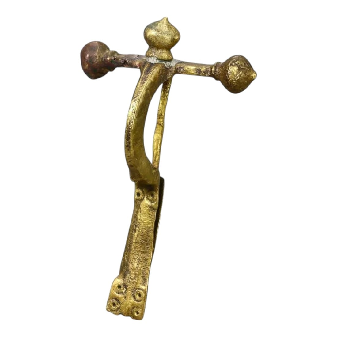 ROMAN EMPIRE: Bronze Cross-Bow Fibula with Gold Gilt, c. 1-200 CE (18g, 6.5x3cm) (1 of 2)