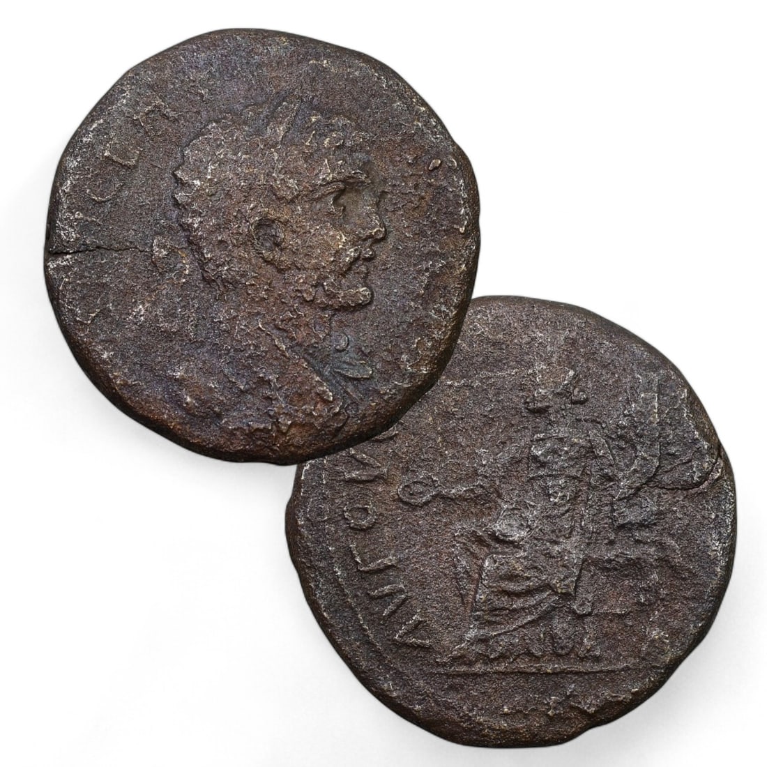 ROMAN PROVINCIAL: Bronze AE Coin, 2nd-3rd Century CE (14g, 28mm): This Roman Provincial bronze coin, weighing 14 grams and measuring 28mm in diameter, reflects the localized coinage traditions within the Roman Empire's provinces. The obverse features a radiate bust 
