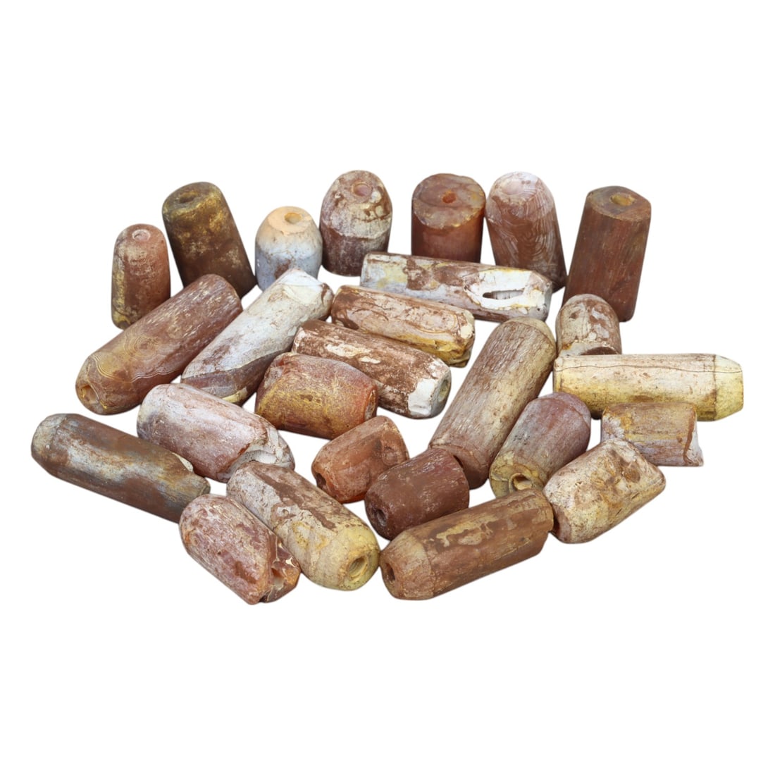 IDAR-OBERSTEIN: Carnelian Beads Lot, Germany (61g, 1-3cm): This stunning lot features carnelian beads from Idar-Oberstein, a region renowned for its gemstone craftsmanship. The beads display the warm, rich hues characteristic of carnelian, ranging from deep r