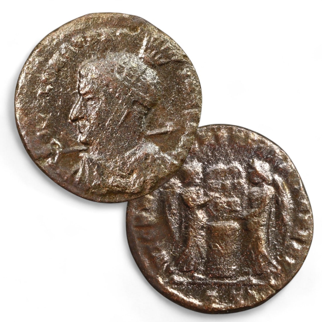 CONSTANTINE ERA: Bronze Coin with Radiate Bust and Sacrificial Altar Scene (2g, 17mm) (1 of 3)