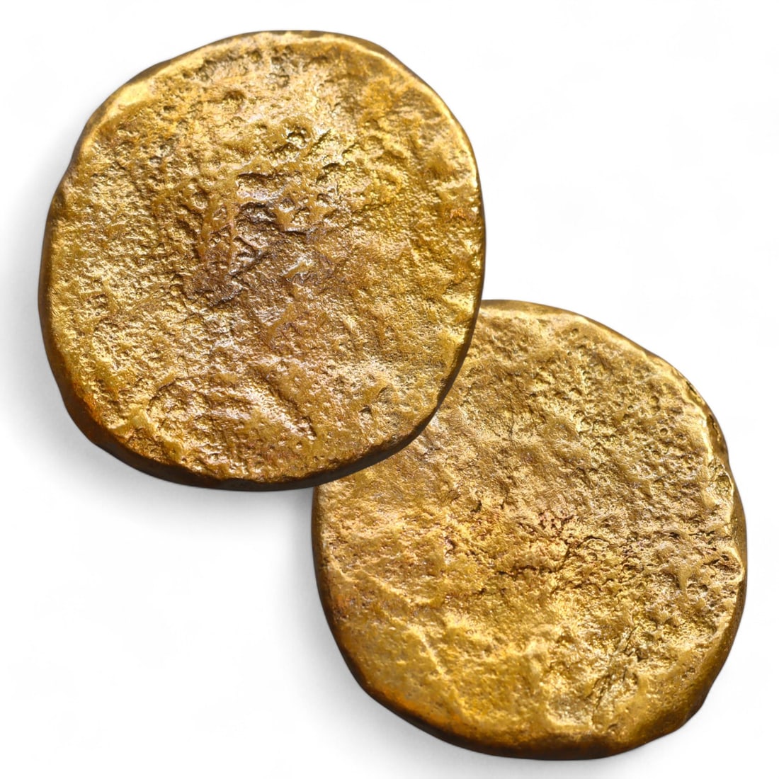 ROMAN IMPERIAL: AE30 Bronze Coin (17g, 30mm): This large bronze coin, measuring 30mm and weighing 17g, is a substantial piece likely issued during the Roman Imperial period. The obverse appears to feature a faint bust of an emperor or prominent f