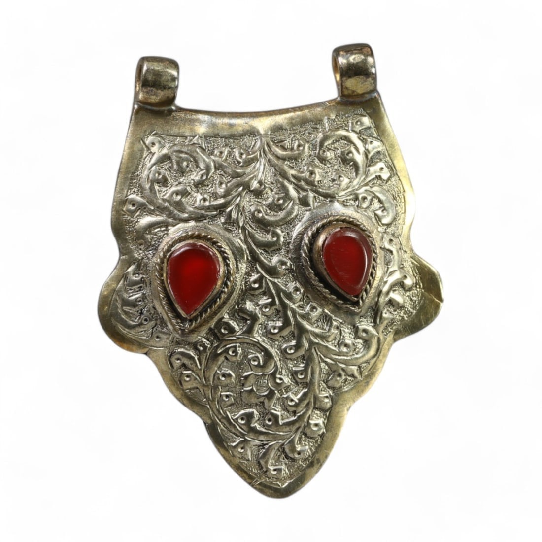 CENTRAL ASIAN: Silver "Shield of Vitality" Pendant with Carnelian Inlays (39g, 6 x 5cm) (1 of 1)
