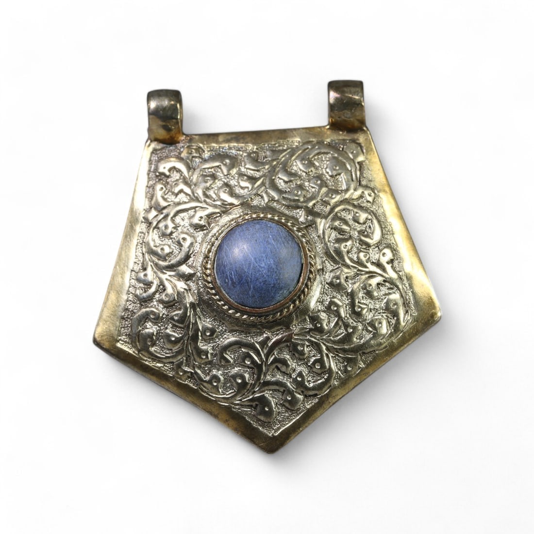HIMALAYAN: Silver "Guardian Shield Lapis" Pendant, 20th Century (43g, 5.5x5cm) (1 of 1)