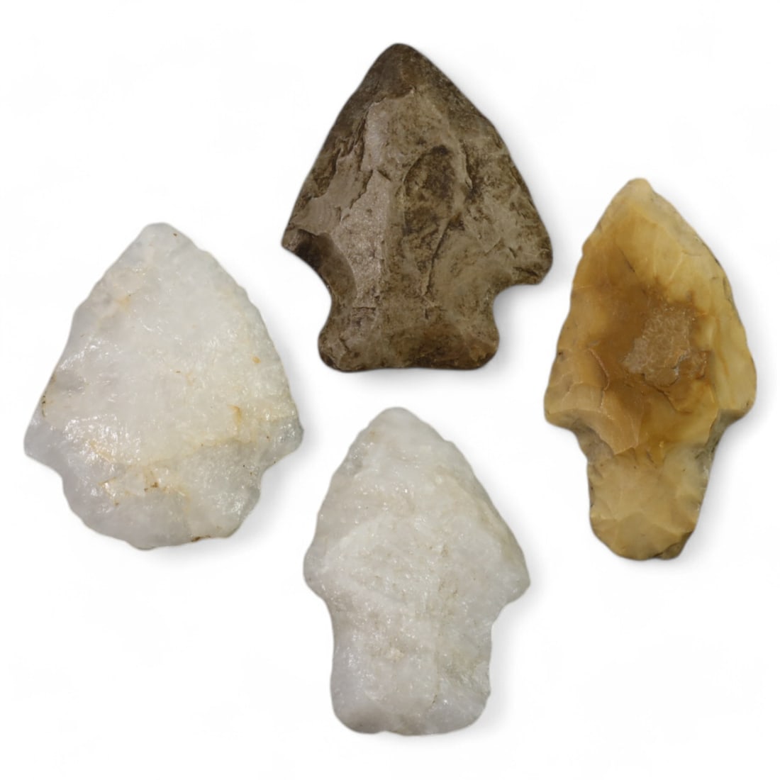 NATIVE AMERICAN: Quartz and Chert Arrowheads, Eastern Woodlands (40g, Avg. 4cm, 4pcs) (1 of 1)