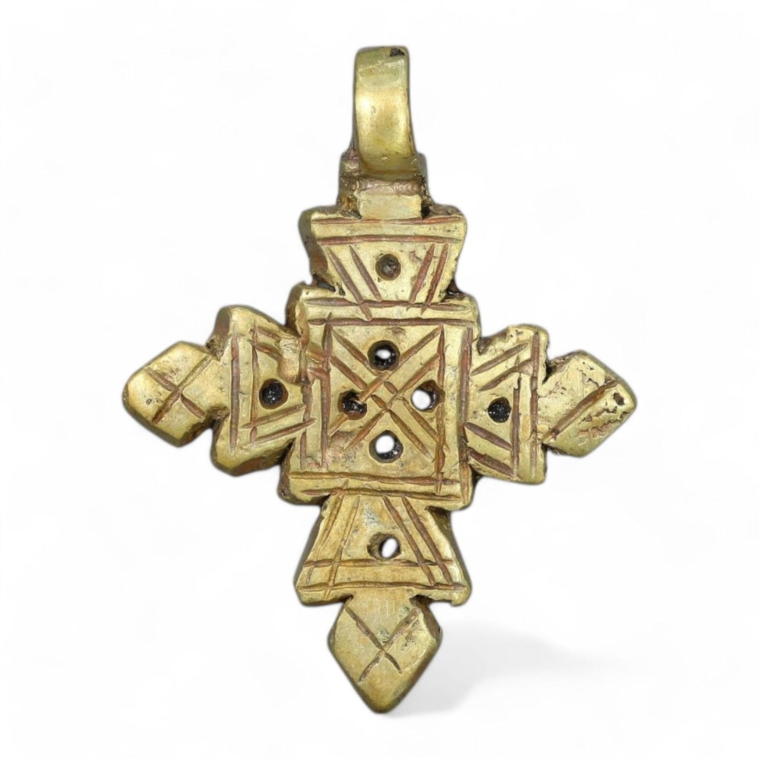 ETHIOPIAN COPTIC ERA: Gilded Bronze Cross Pendant, Circa 17th-19th Century CE (4 x 3 cm, 10 g) (1 of 2)