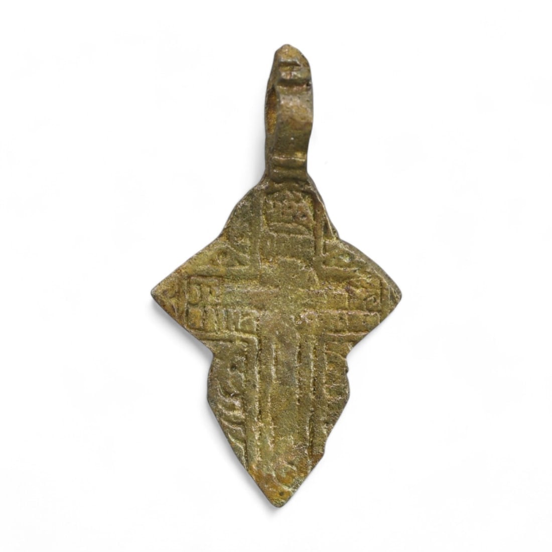 CRUSADER ERA: Bronze "Engraved Cross" Pendant, Circa 12th-14th Century CE (3x1.8 cm, 3g) (1 of 2)