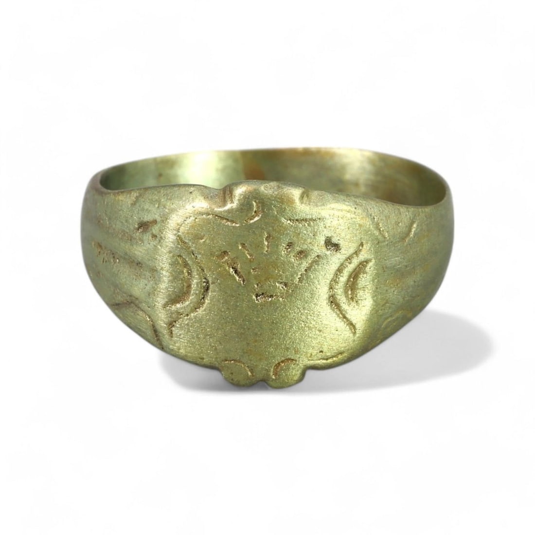 BYZANTINE ERA: Bronze Shield Motif Engraved Ring, Circa 7th-10th Century CE (Size 8.5 US, 3g) (1 of 2)