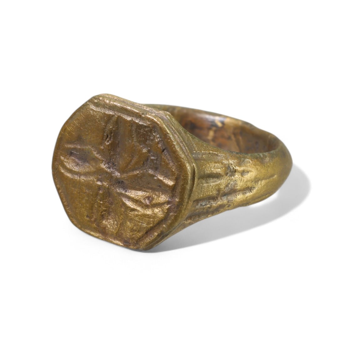 BYZANTINE ERA: Bronze "Octagonal Cross Motif" Signet Ring, Circa 6th-9th Century CE (6 US, 7g) (1 of 2)