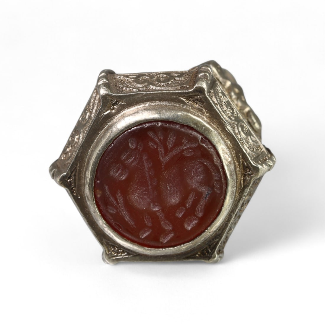 Antique Silver and Carnelian Ring, Middle Eastern Style, 26g, Size 9.5 US (1 of 3)