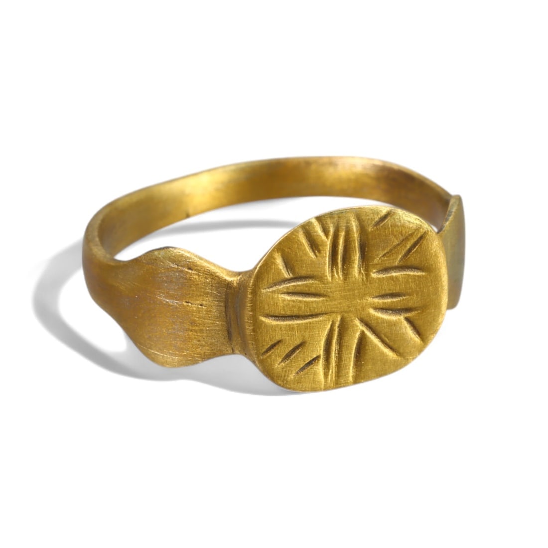 BYZANTINE ERA: Bronze "Sunburst Cross" Ring, Circa 6th-9th Century CE (Size 9 US, 3g) (1 of 2)