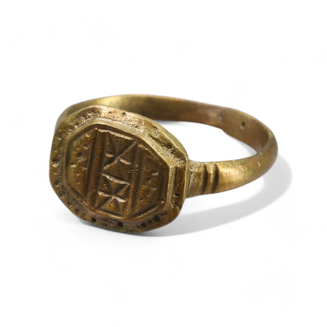 BYZANTINE ERA: Bronze "Geometric Signet" Ring, Circa 5th-7th Century CE (Size 11 US, 5g) (1 of 2)