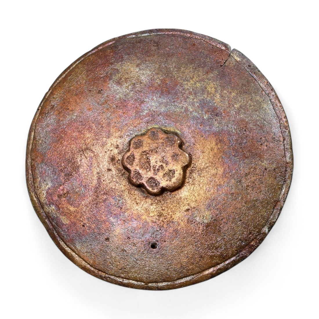 BRONZE SHIELD-SHAPED ORNAMENT: Circular Design with Central Raised Motif (23g, 5cm) (1 of 2)
