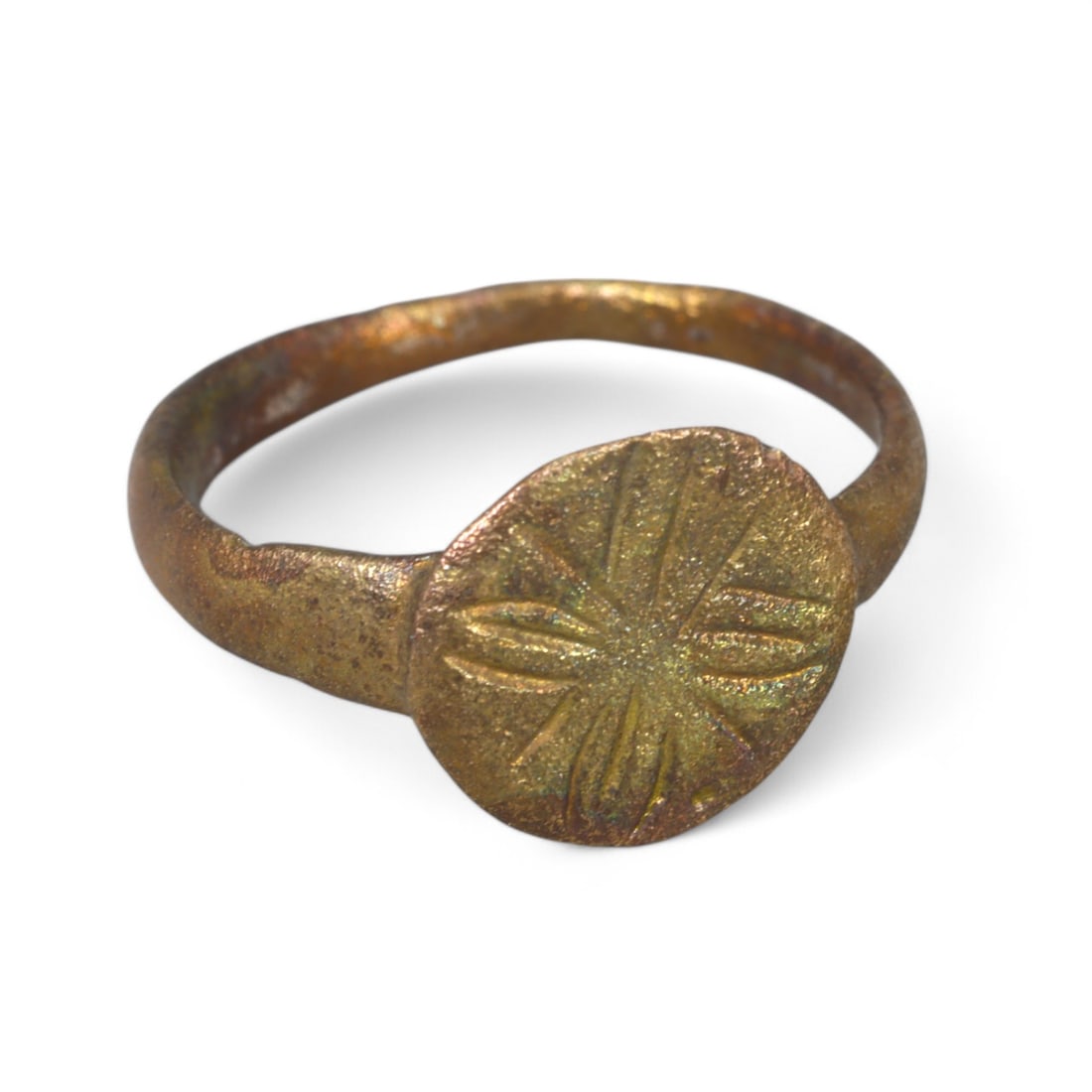 BYZANTINE ERA: Bronze "Engraved Cross Motif" Ring, Circa 6th-9th Century CE (Size 7 US, 2g) (1 of 2)