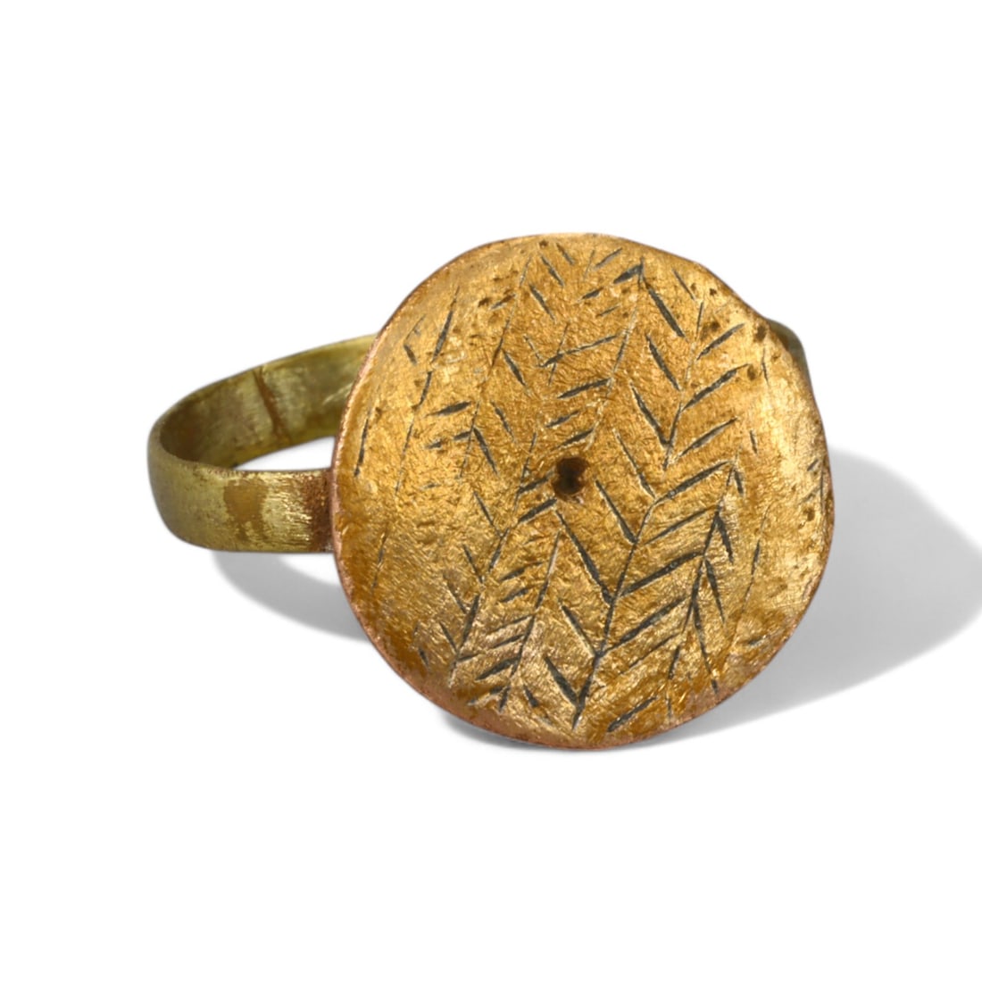 BYZANTINE ERA: Gilded Bronze "Engraved Disc" Ring, Circa 6th-9th Century CE (Size 5 US, 2g) (1 of 2)