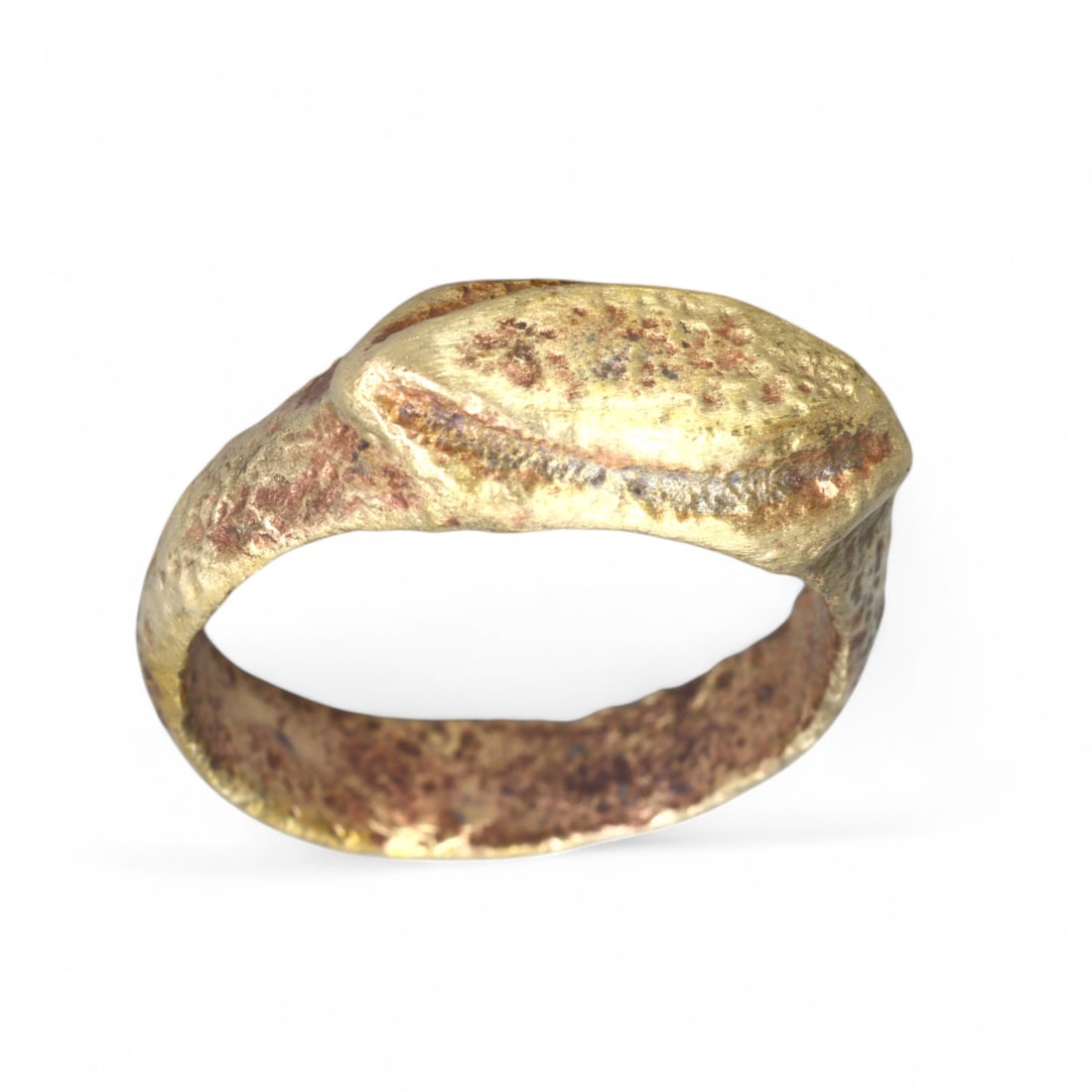 MEDIEVAL ERA: Gilded Bronze "Raised Shield" Ring, Circa 12th-14th Century CE (Size 8 US, 5.9g) (1 of 2)