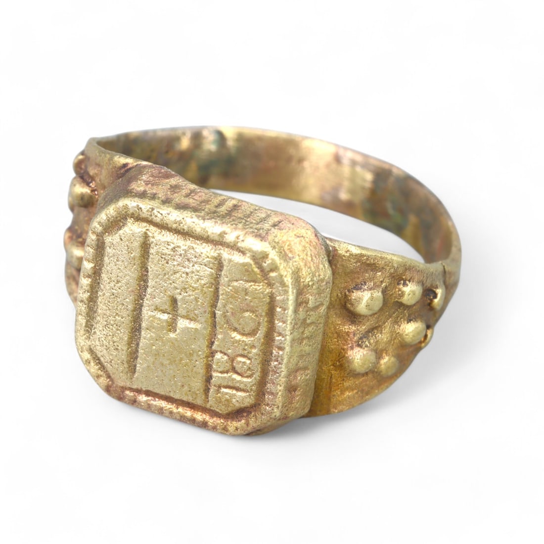 MEDIEVAL: Gilded Bronze "Decorative Inscribed Seal" Ring, Circa 18th-19th Century CE (11 US, 8.8g) (1 of 2)