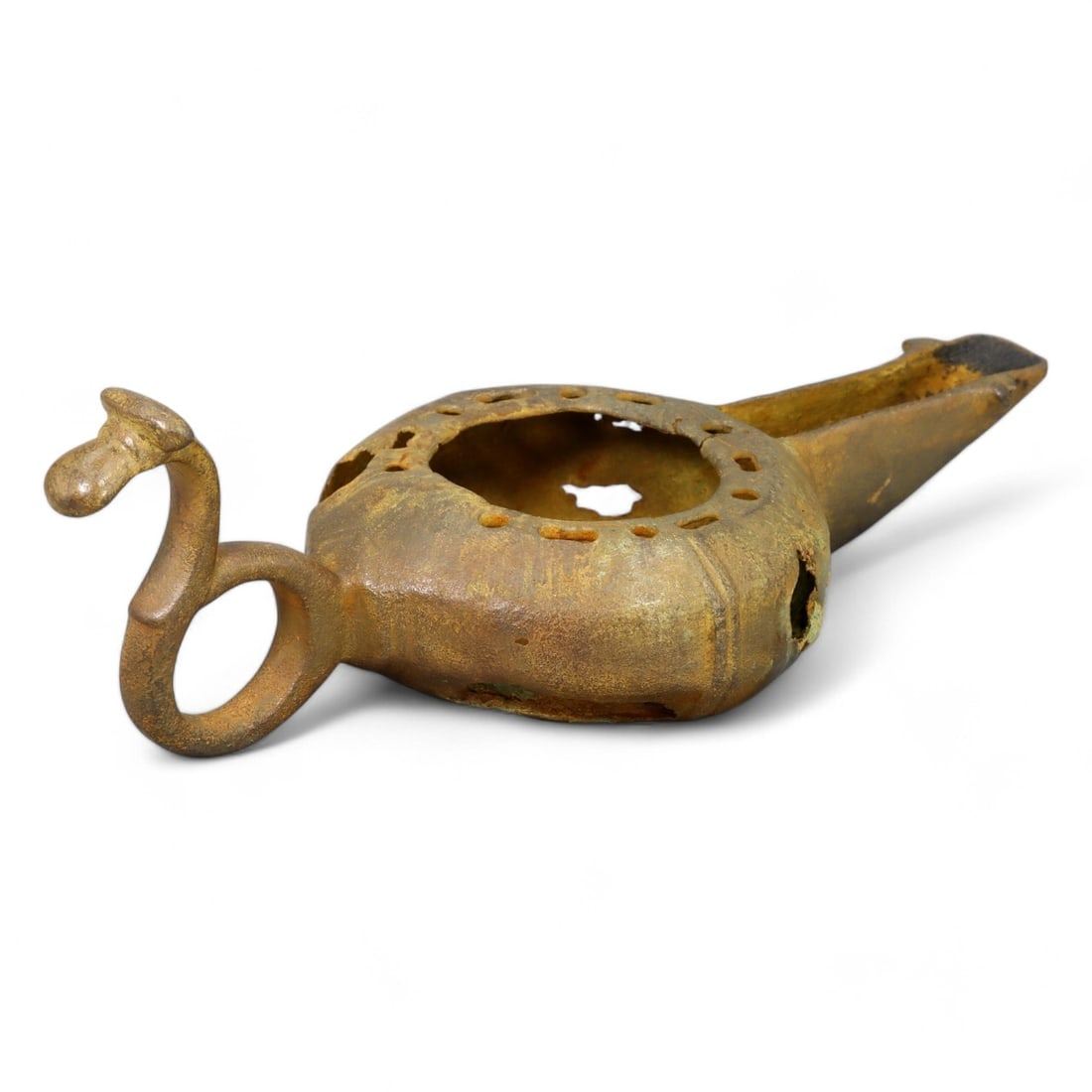 ANCIENT BRONZE OIL LAMP: Decorative Handle with Animal Motif (126g, 15x5cm) (1 of 3)