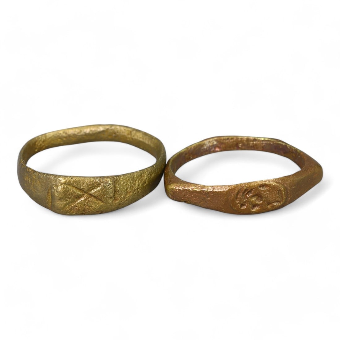 BYZANTINE ERA: Lot of Two Bronze "Engraved Bezel" Rings, 10th-12th Century CE (Size 4 US, Total (1 of 2)