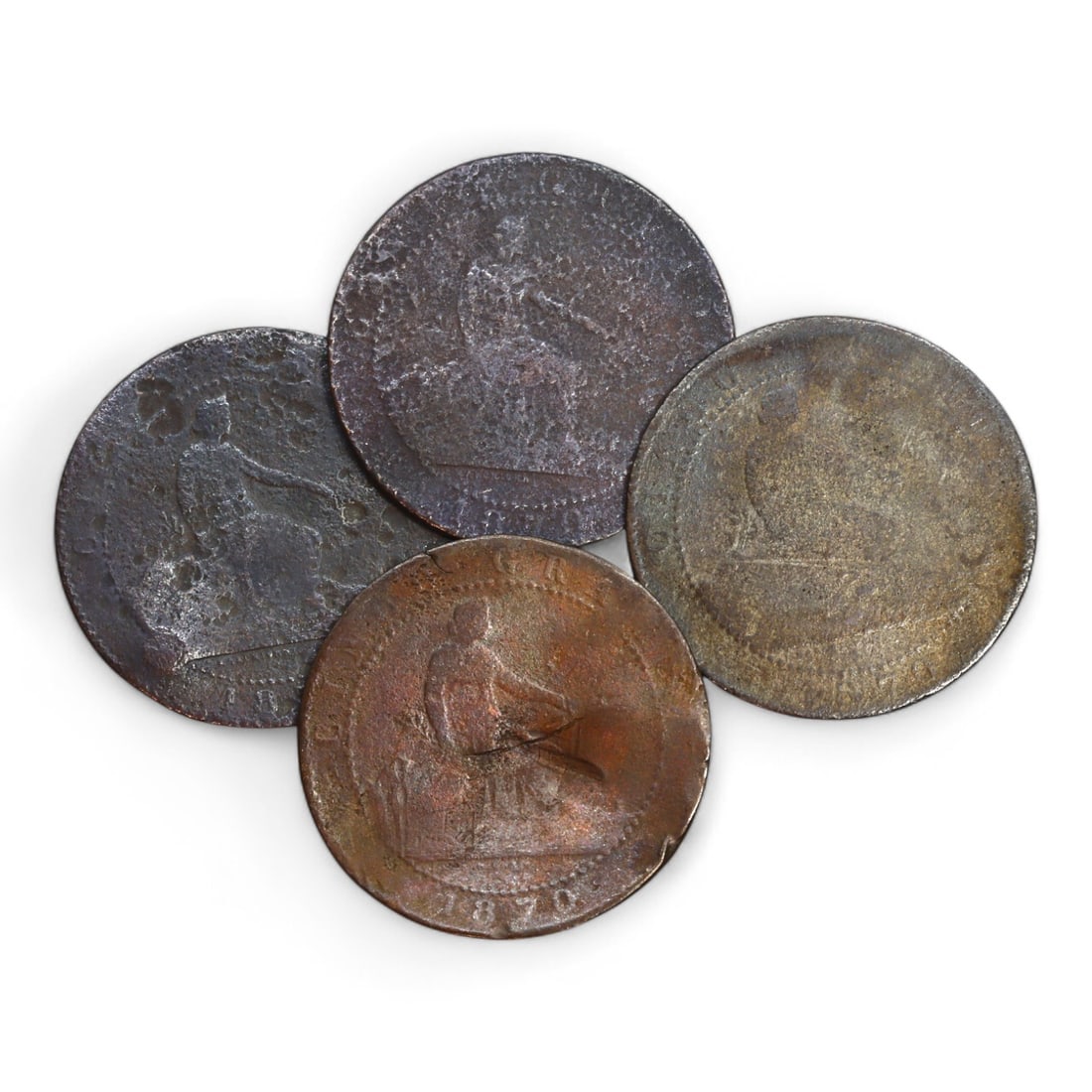SPAIN: Lot of Four Centimos Coins, Provisional Coinage 1870 (16g, 25mm) (1 of 2)