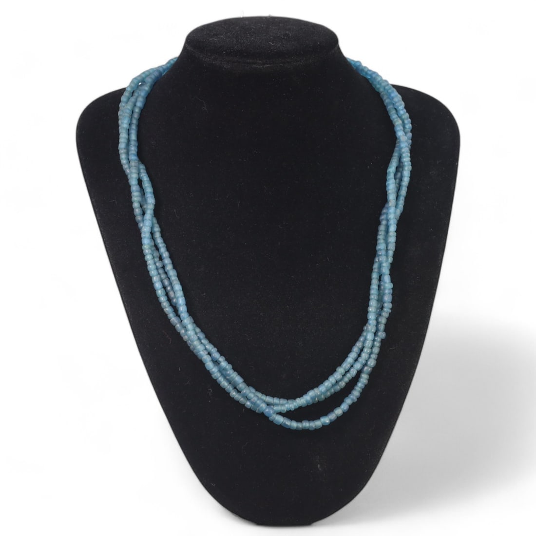 AFRICAN: Triple-Strand Blue Glass Bead Necklace, (56g, 56cm) (1 of 1)